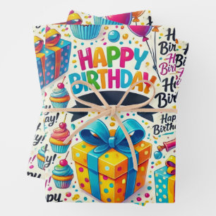 Joyeux Jour d'Anniversaire Papier Enveloppant Jeu 