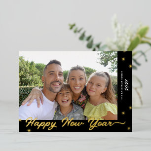 Joyeux Jour de l'An Script Photo Gold Foil Carte d