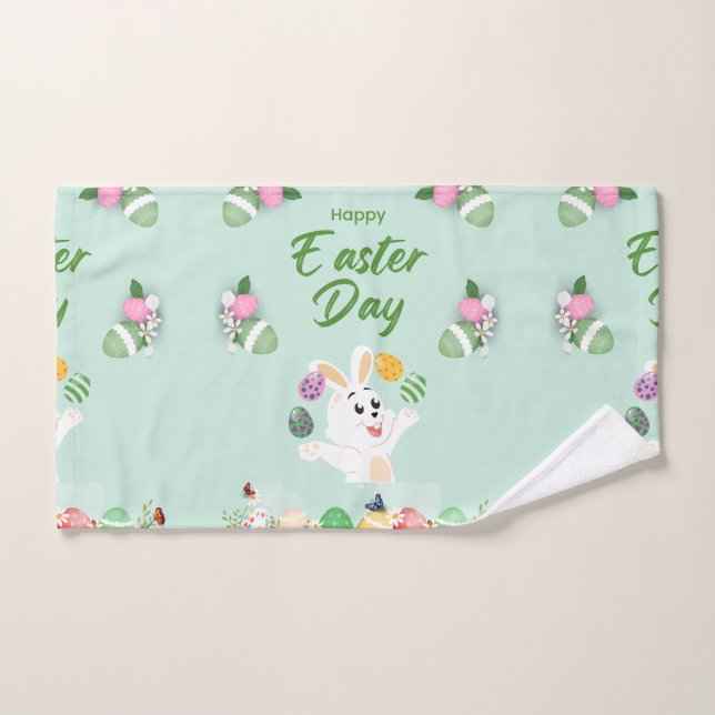 Joyeux jour de Pâques - Drôle lapin et oeufs Pâque (Serviette à main)