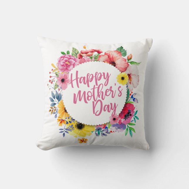 Joyeux Joyeux Fête des Mères Floral | Oreiller (Recto)