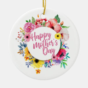 Joyeux Joyeux Fête des Mères Ornement de fleurs Wr