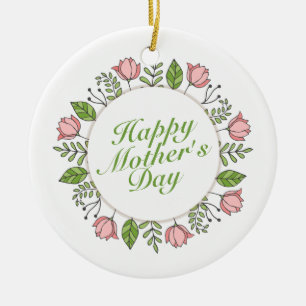 Joyeux Joyeux Fête des Mères Ornement de fleurs Wr