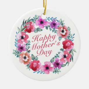Joyeux Joyeux Fête des Mères Ornement de fleurs Wr