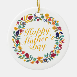 Joyeux Joyeux Fête des Mères Ornement de fleurs Wr