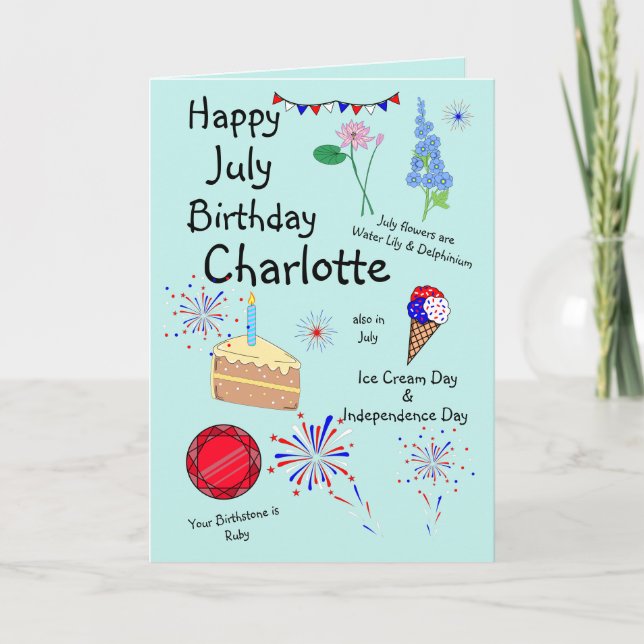 Joyeux Juillet Anniversaire Carte de voeux pliée (Devant)
