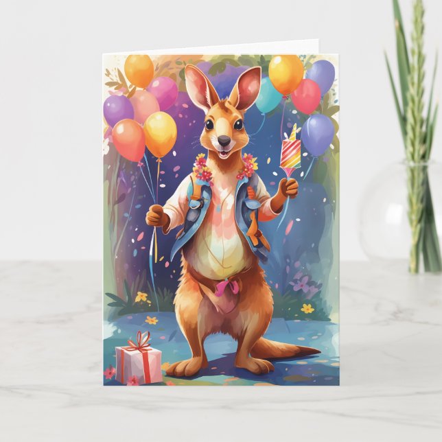 Joyeux kangourou coloré célébrant | Carte (Devant)