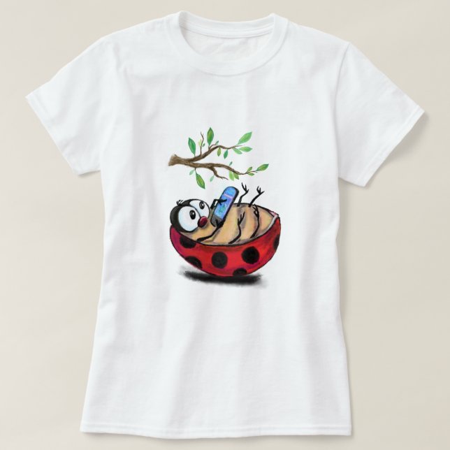 Joyeux Ladybug avec le T-shirt amusant de téléphon (Design devant)