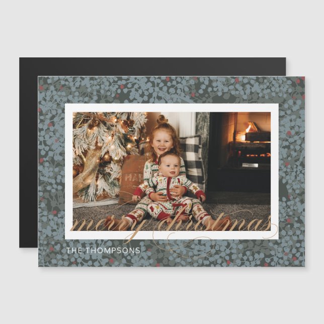 Joyeux magique Script de Noël Berries Carte photo (Devant / Derrière)