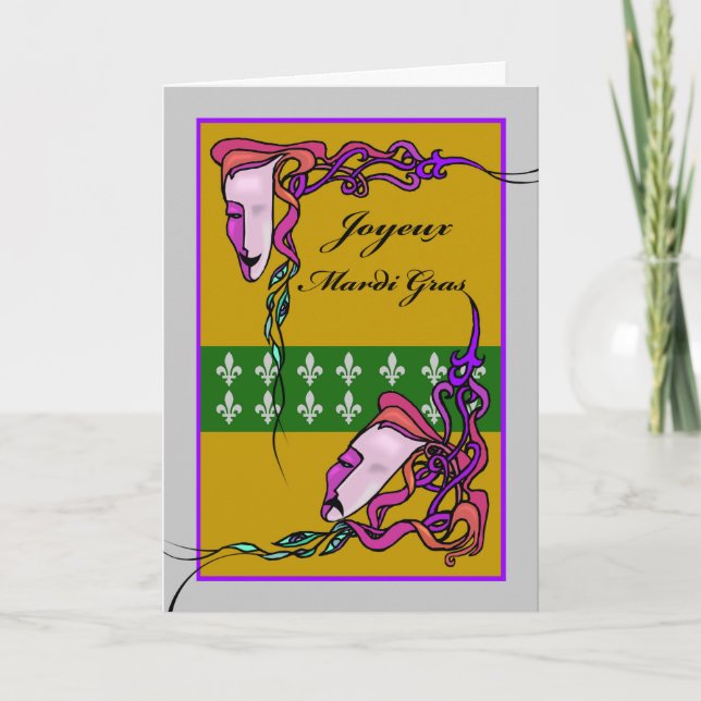 Joyeux Mardi Gras, Französisch Mardi Gras, Masken Karte (Vorderseite)