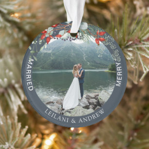 Joyeux Mariage de Verdure Photo Bleu Premier Noël