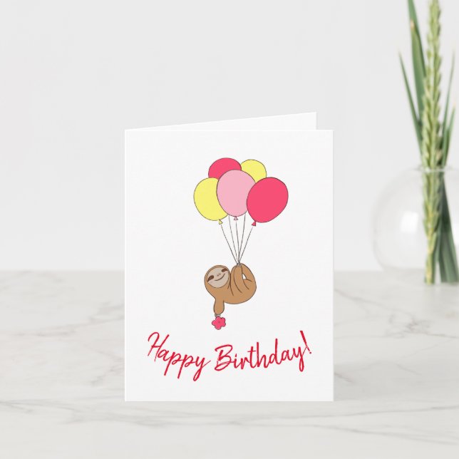 Joyeux mignon paresse avec ballons carte de voeux (Devant)
