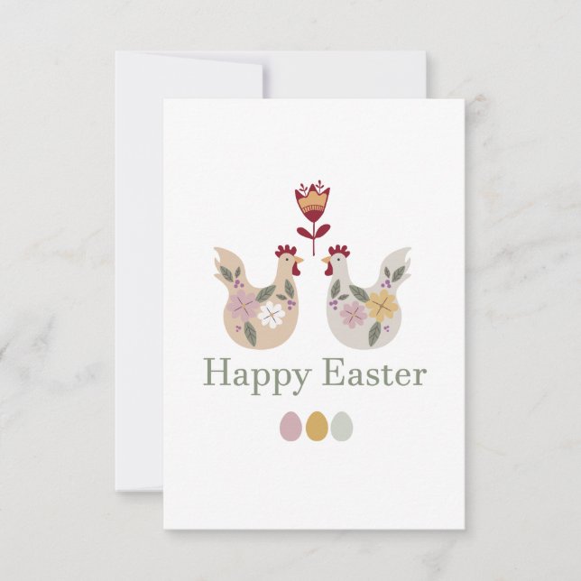 Joyeux modèles de Pâques avec oeufs, fleurs, poule (Devant)