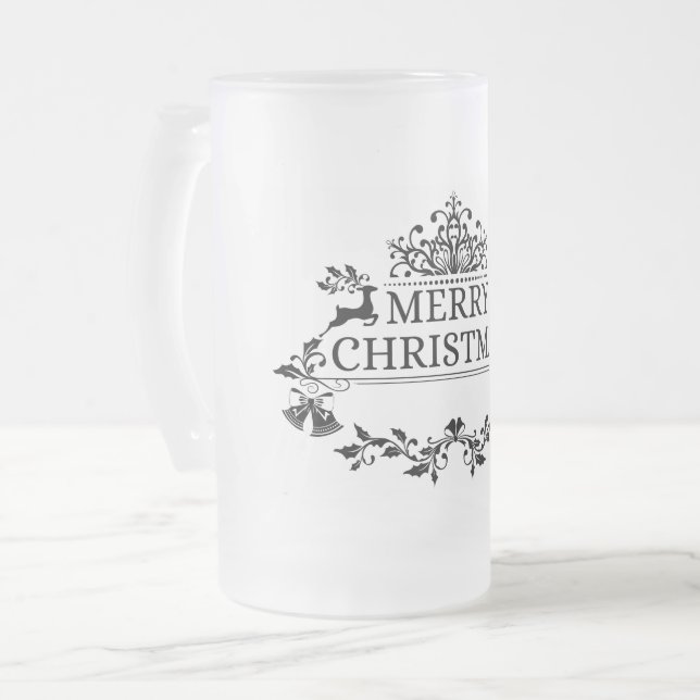 Joyeux mot de Noël Art Frosted Glass Beer Mug (Devant gauche)