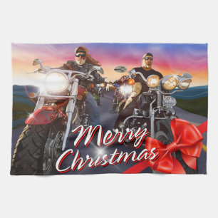 Joyeux motards de Noël 1 Serviettes de cuisine Opt