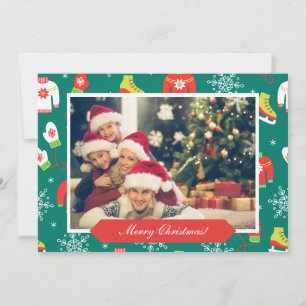 Joyeux Motif de Noël Famille Photo Turquoise Carte