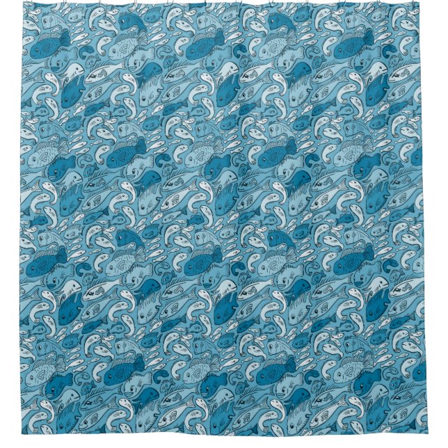 Joyeux Motif de poisson Rideau de douche bleu (Devant)