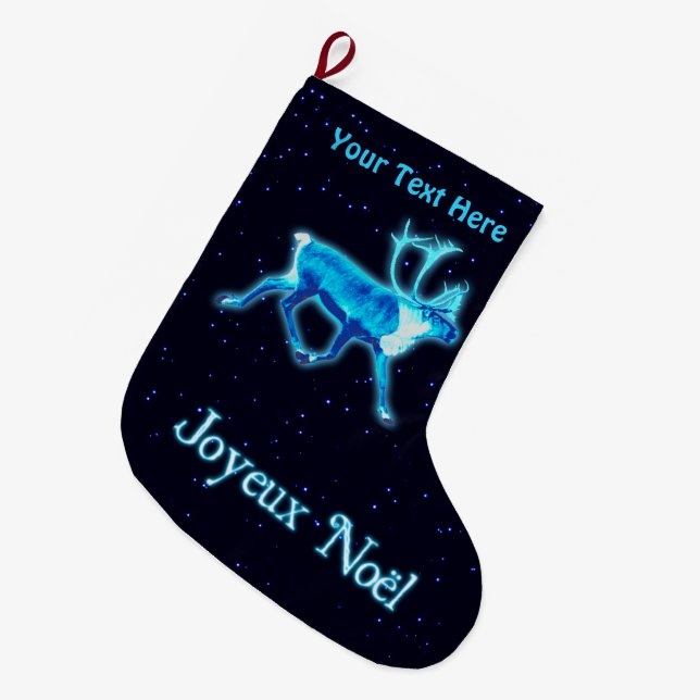 Joyeux Noё l - Blue Caribbean (Reindeer) Großer Weihnachtsstrumpf (Vorderansicht (hängend))