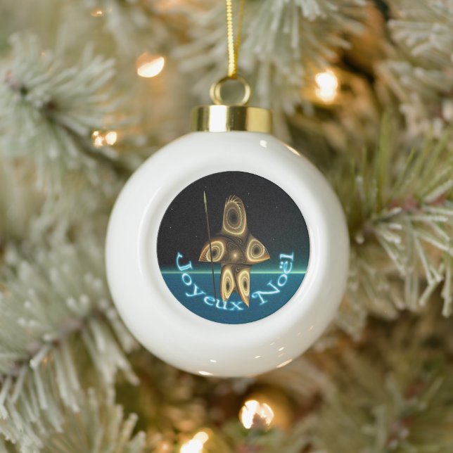 Joyeux Noё l - Fraktal Inuit Hunter Keramik Kugel-Ornament (Baum)