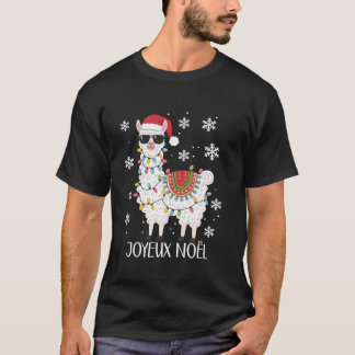 Joyeux No l Santa Llama mit Weihnachtsbeleuchtung T-Shirt