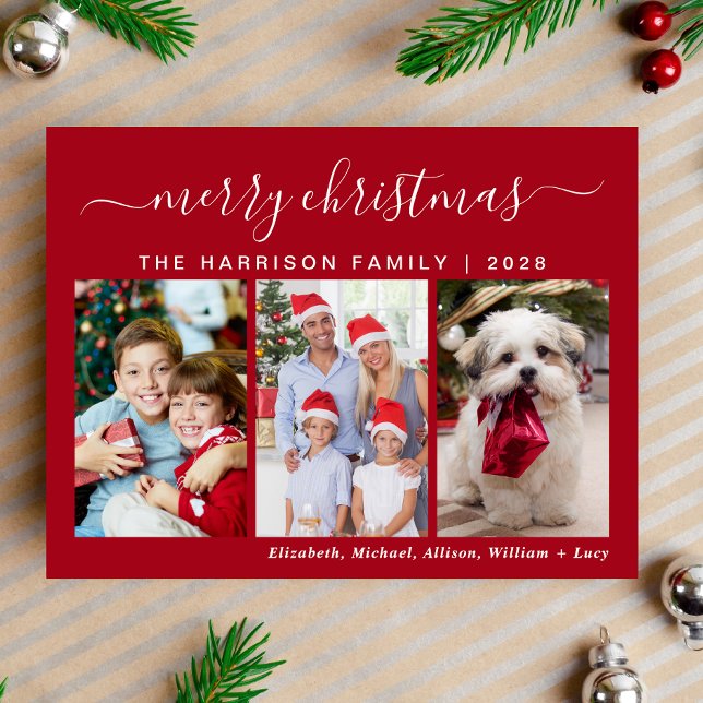 Joyeux Noël 3 Photo Holiday Carte postale (Capture the joy, love & laughter shared with your family and friends in a card that's uniquely yours)