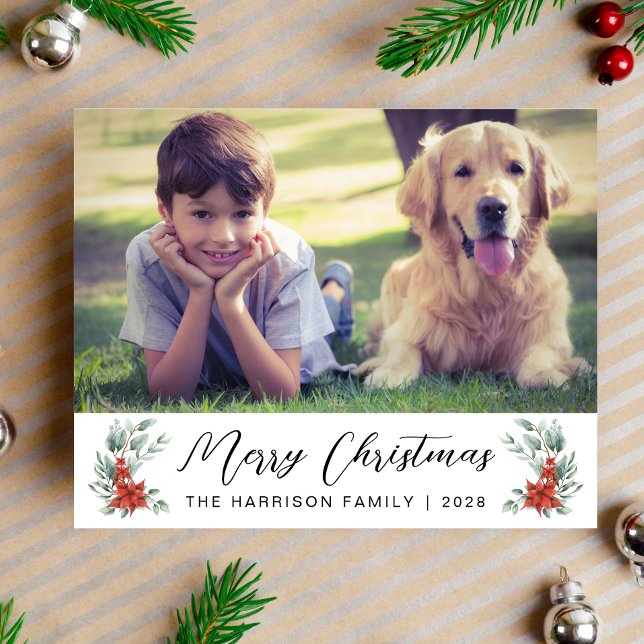 Joyeux Noël 4 Photo Budget Carte de vacances (This holiday season, let your family's smiles and heartwarming memories shine on our 4 photo card)