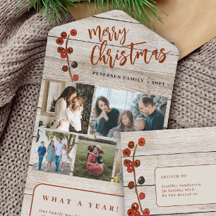 Joyeux Noël 5 photos carte de vacances rustique en