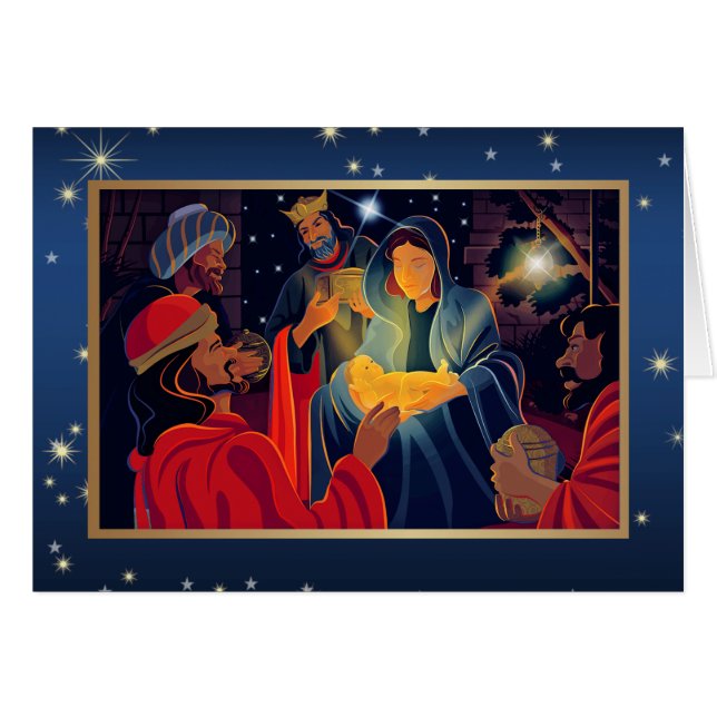 Joyeux Noël. Adoration de la Magi Custom Card (Devant horizontal)