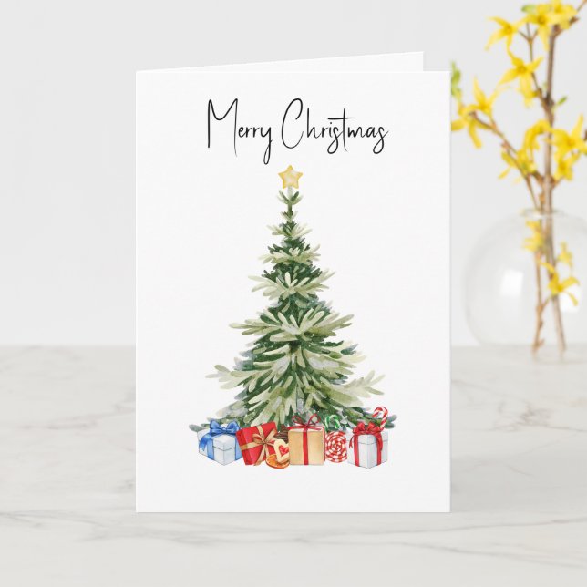 Joyeux Noël Aquarelle Carte Arbre de Noël (Fleur jaune)