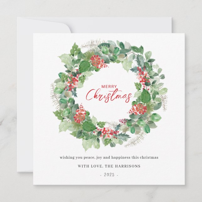Joyeux Noël Aquarelle Florale Carte de vacances (Devant)