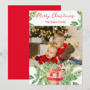 Joyeux Noël Aquarelle Pine Carte photo de famille