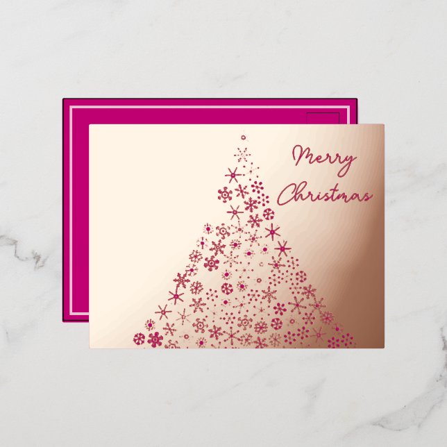 Joyeux Noël Arbre Or Foil Invitation Carte postale (Recto/Verso)