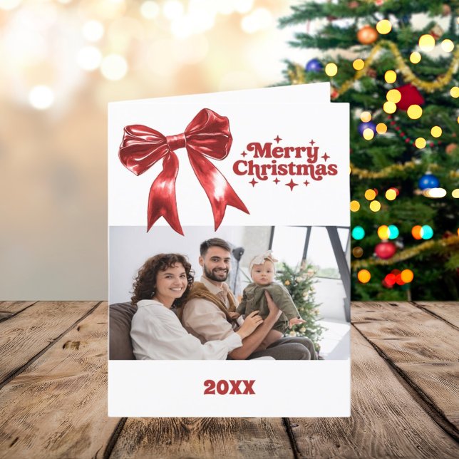 Joyeux Noël arc rouge photo année de la carte de r (Créateur téléchargé)