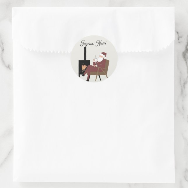 Joyeux Noël Autocollant Rond Père Noël Cheminée (Sac)