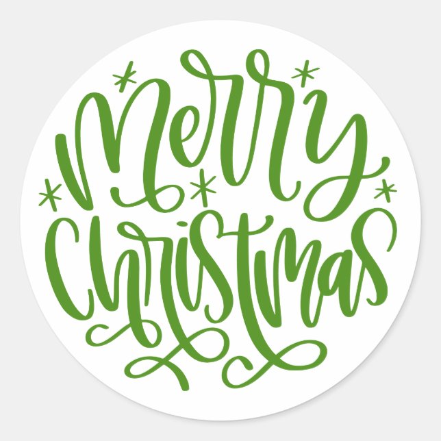 Joyeux Noël Autocollants Écriture Verte Ronde (Devant)