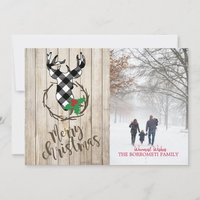 Joyeux Noël avec Carte photo de tête de cerf en pl (Devant)