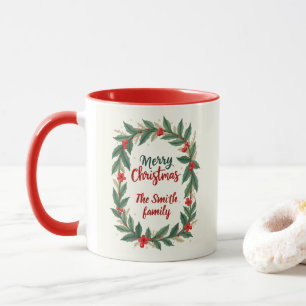 Joyeux Noël avec couronne et nom Tasse de café rou