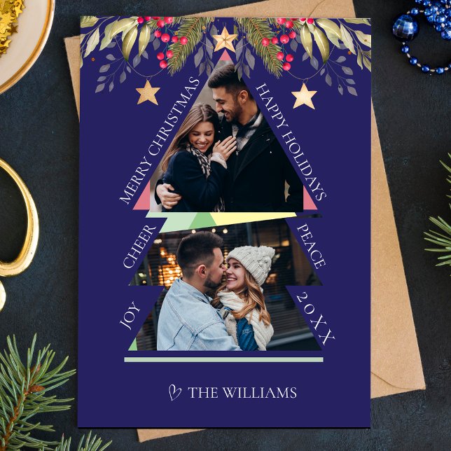 Joyeux Noël avec photo multiples Carte de vacances (Merry Christmas Multiple Photo Tree Holiday Card)