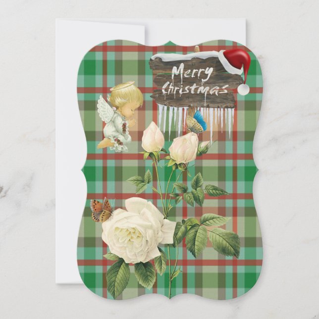 Joyeux Noël Bébé Angel Plaid Carte de voeux plat (Devant)