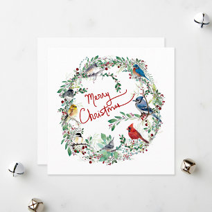 Joyeux Noël Bird Et Carte De Vacances Wreath