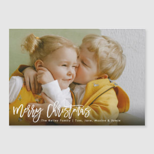 Joyeux Noël blanc brosse Script Magnet Card