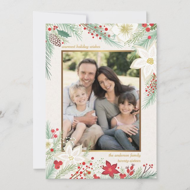 Joyeux Noël blanc Poinsettia Carte photo de cadre (Devant)