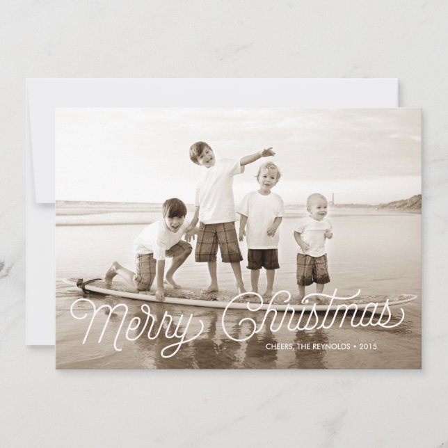 Joyeux Noël blanc Script superposition Carte de va (Devant)