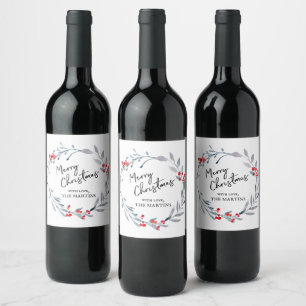 Joyeux Noël bleu couronne Étiquette de vin