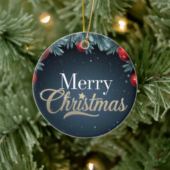 Joyeux Noël bleu foncé et ornement rouge (Arbre)