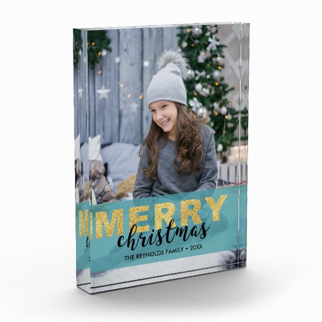 Joyeux Noël bleu or moderne - Bloc photo (Gauche)