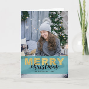 Joyeux Noël bleu or moderne - Carte photo