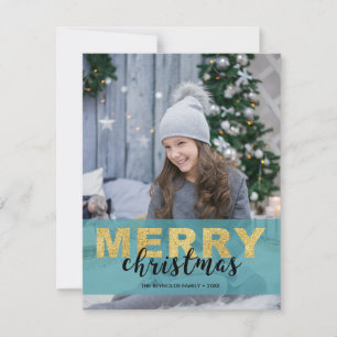 Joyeux Noël bleu or moderne - Carte photo