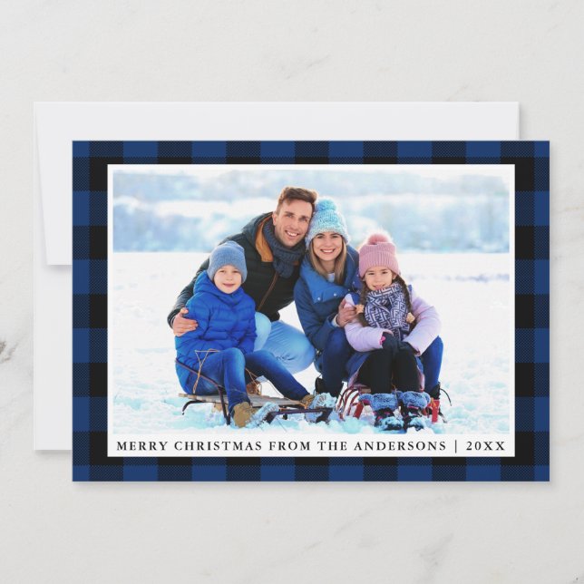 Joyeux Noël bleu Plaid Carte photo de famille (Devant)
