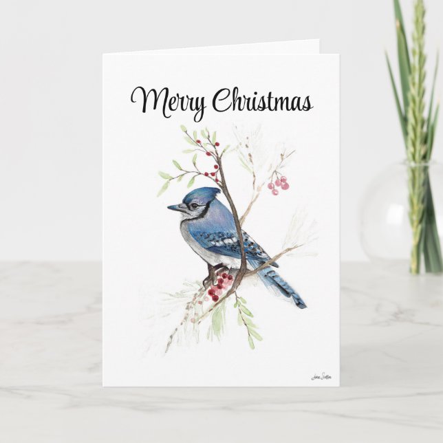 Joyeux Noël Blue Jay Carte de vacances (Devant)