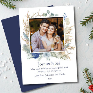 Joyeux Noël Boho Floral Foto Weihnachtskarten